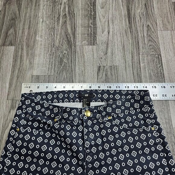 H&M Jeans Womens 8 Navy Blue White Geometric Print Skinny Cotton Stretch Pants - Picture 6 of 10